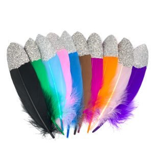100/20 Pieces per Pack — 15–20 cm (6–8 inches) Natural White Feathers — Silver Glitter-Dipped Tips — Ideal for DIY Crafts & Wedding Decor (Multiple Colors Available)