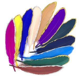 100-Piece Natural Goose Feather Assortment with Gold Glitter Trim — Includes Gold-Plated White Feathers; Ideal for Easter, Christmas, Costume Decoration, and Baby Shower Decor (Luxury Gold)