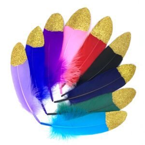 100/20 Pieces per Pack — 15–20 cm (6–8 inches) Natural White Feathers — Tips Dipped in Gold & Silver Glitter — Ideal for DIY Crafts & Wedding Decor (Multiple Colors Available)